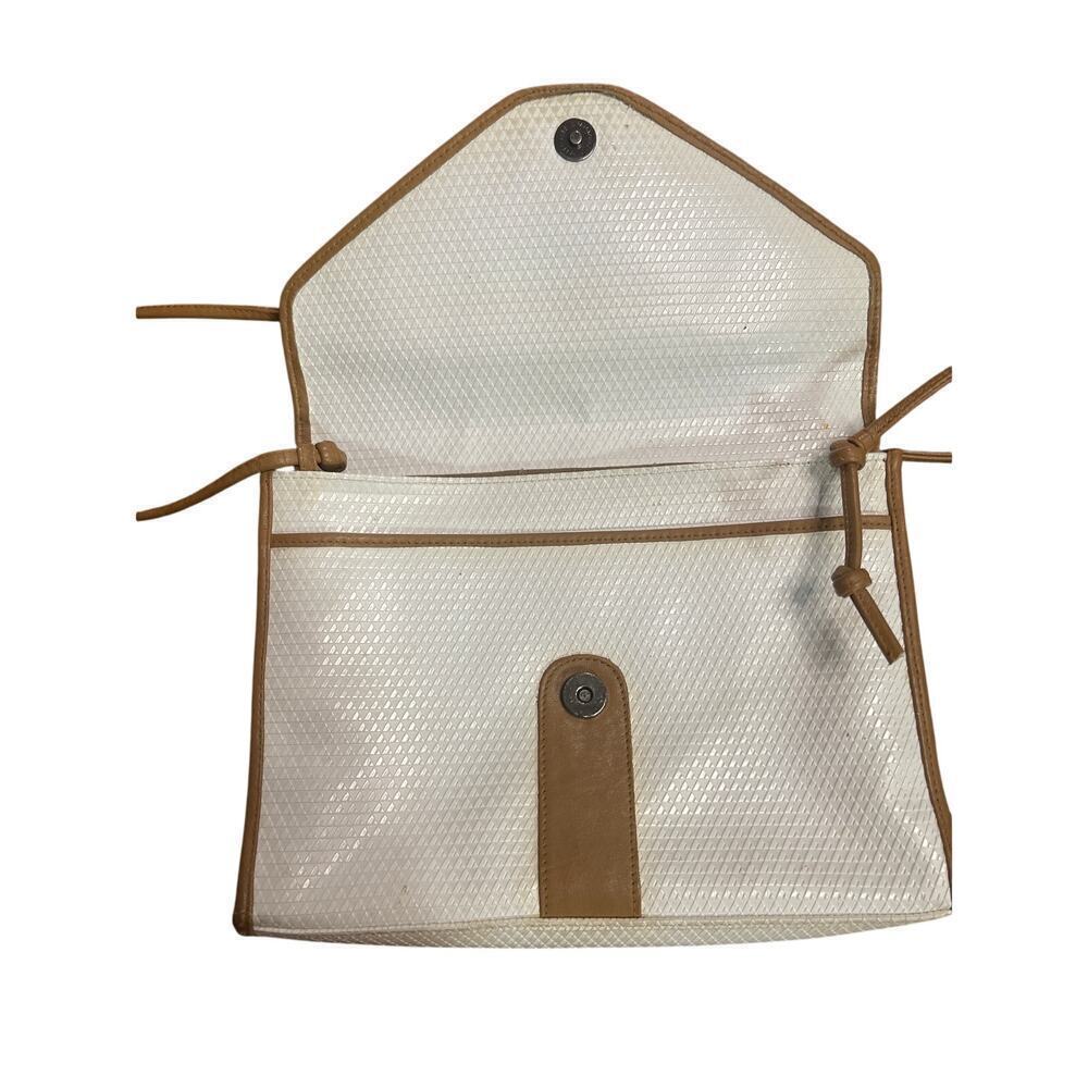 Vintage 80s Liz Claiborne Off White Leather Trim Shoulder Handbag Purse - Picture 5 of 7